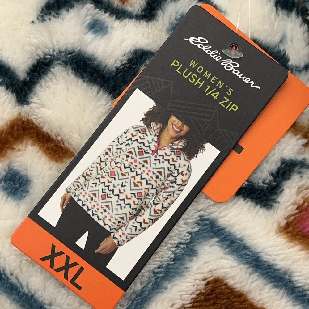 Eddie Bauer Plush Fleece 1/4 Zip Womens 2XL Vanilla Aztec Outdoor Gorpcore NEW - Picture 5 of 9